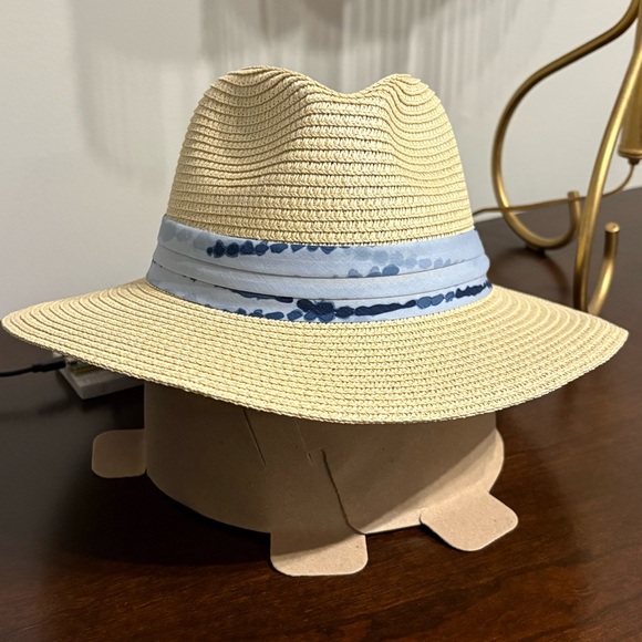 NWT Summer & Rose Madison Straw Fedora with Blue Tie-Dye Band - Picture 2 of 10